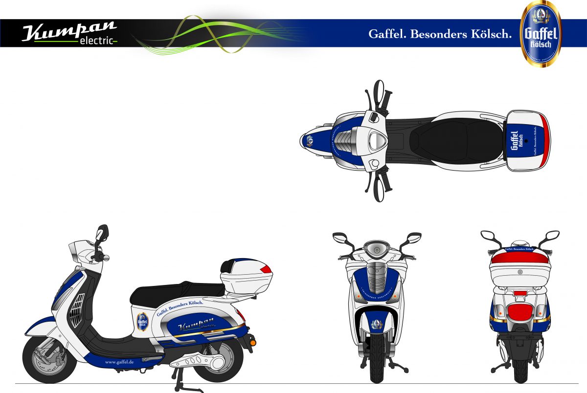 Kumpan E-Roller mit Co-Branding von Gaffel-Kölsch 